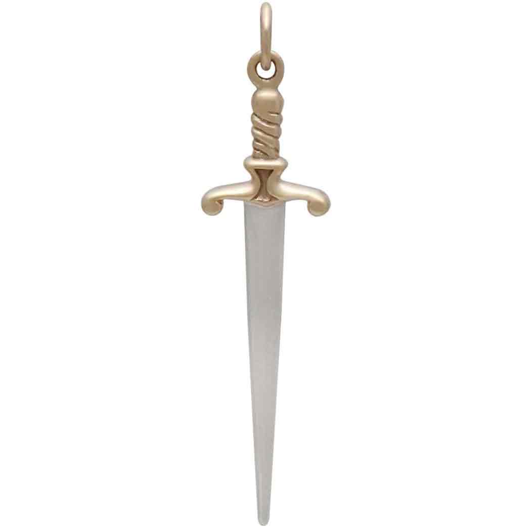 Sterling Silver Sword Pendant with Bronze Handle 41x10mm