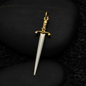 Sterling Silver Sword Pendant with Bronze Handle 41x10mm