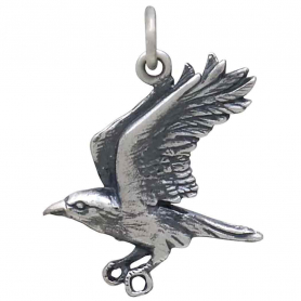 Sterling Silver Flying Raven Pendant 22x20mm