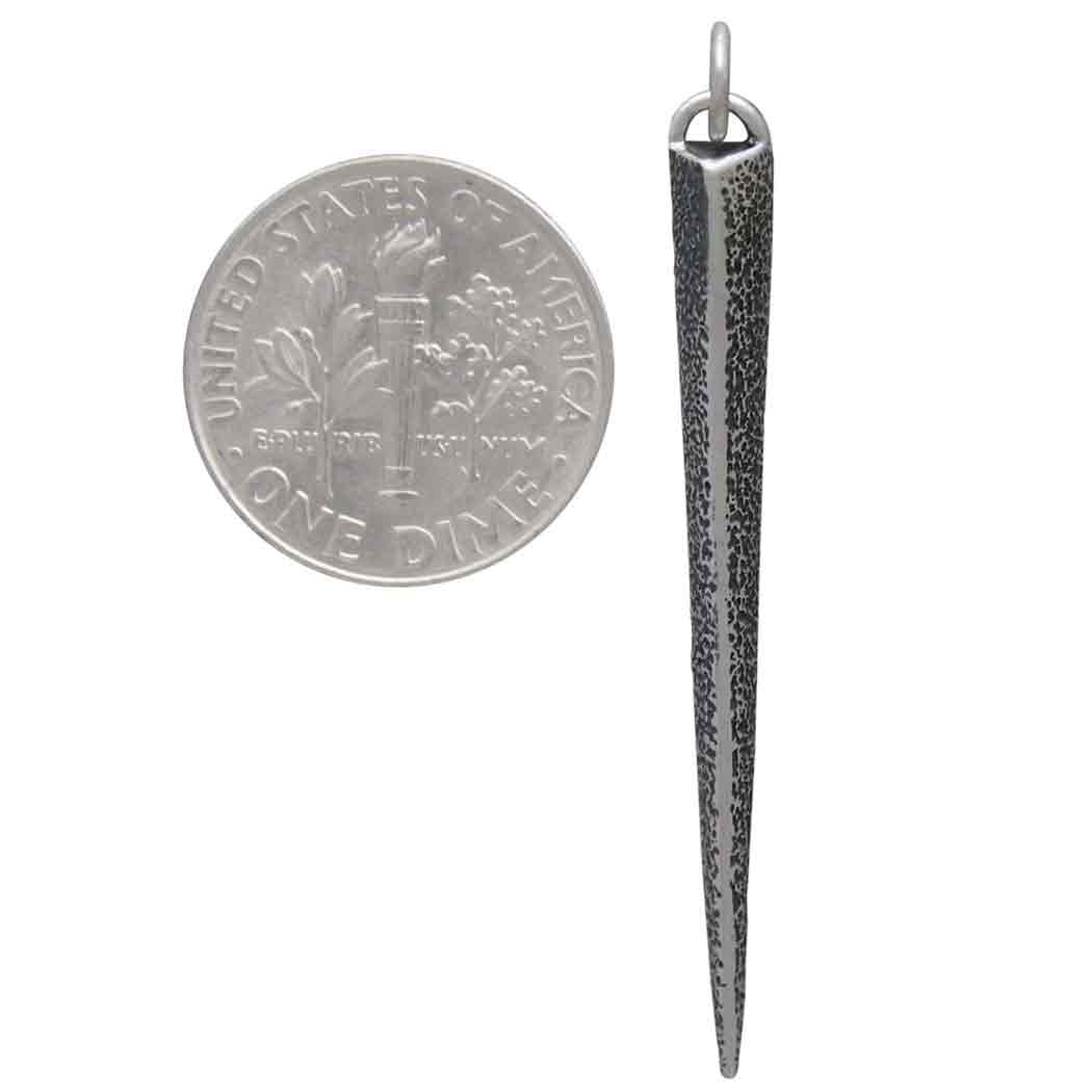 Sterling Silver Ridged Spike Pendant with Texture 46x4mm
