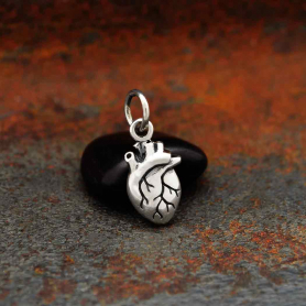 Sterling Silver Mini Anatomical Heart Charm 16x7mm