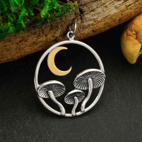 Sterling Silver Mushroom Pendant with Bronze Moon 29x23mm