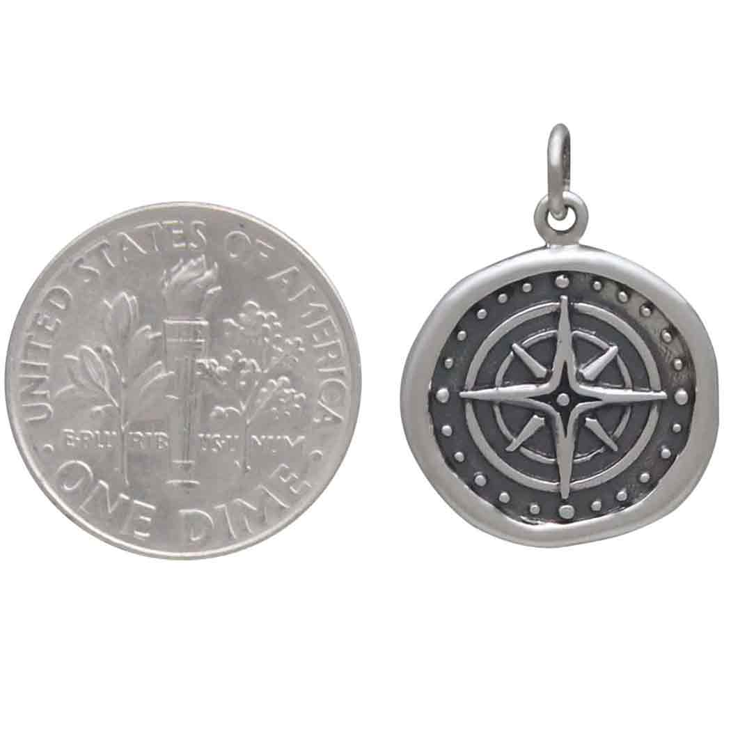 Sterling Silver Wax Seal Compass Charm 22x16mm