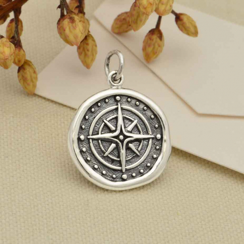 Sterling Silver Wax Seal Compass Charm 22x16mm