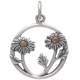 Mixed Metal Daisies in a Circle Pendant 21x16mm