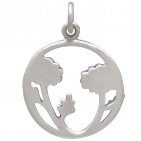 Mixed Metal Daisies in a Circle Pendant 21x16mm