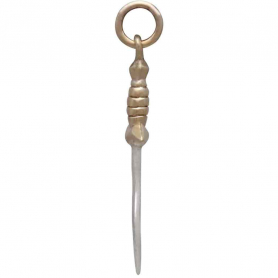 Sterling Silver Wavy Dagger Charm w/ Bronze Handle 28x8mm