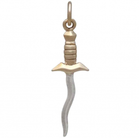 Sterling Silver Wavy Dagger Charm w/ Bronze Handle 28x8mm
