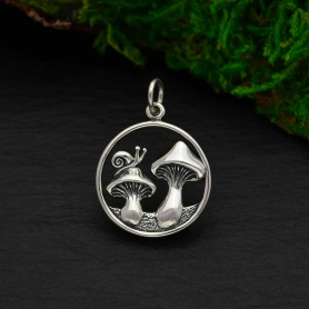 Sterling Silver Mushroom Charm with Snail 22x16mm