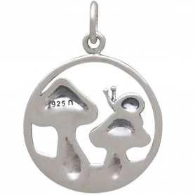 Sterling Silver Mushroom Charm with Snail 22x16mm