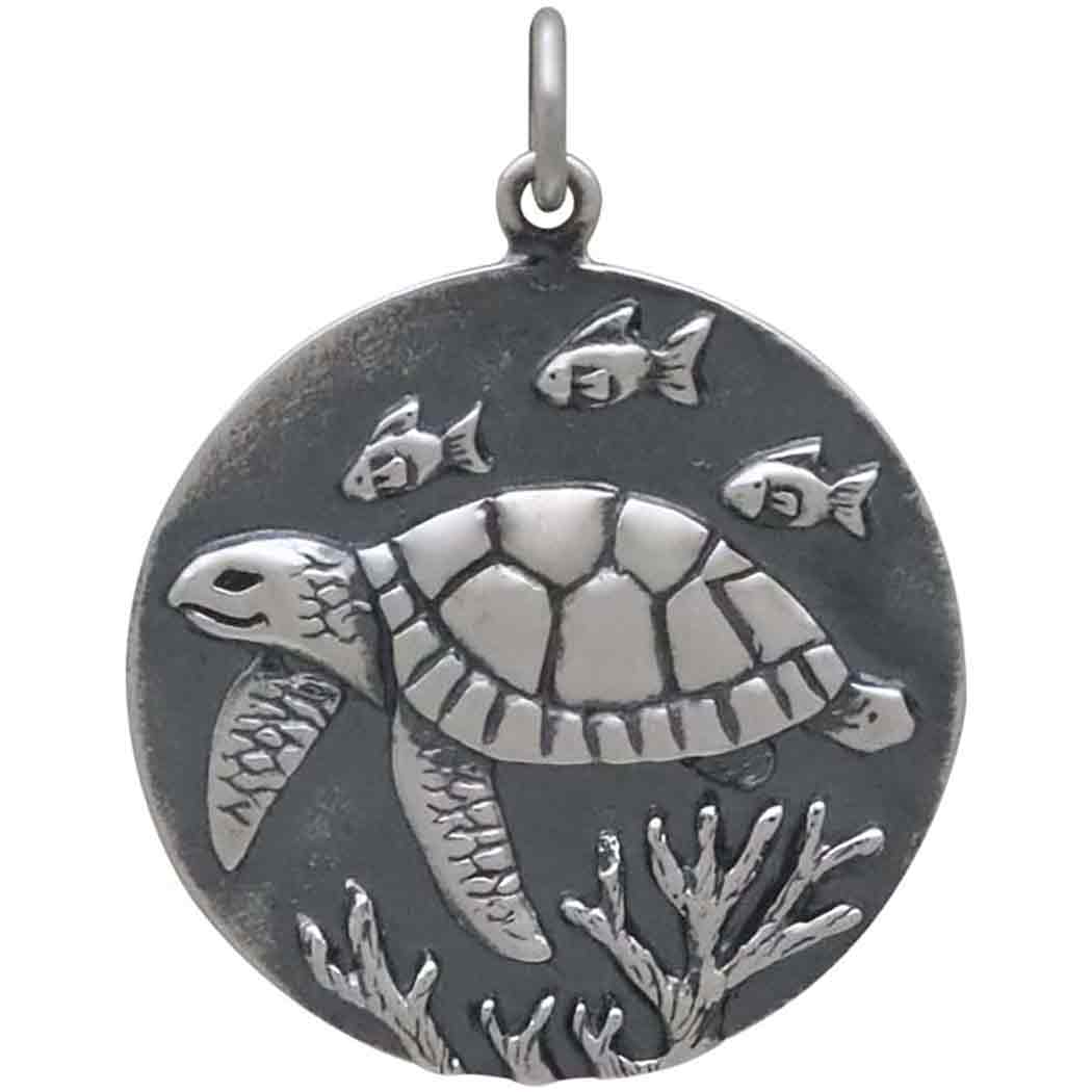 Sterling Silver Sea Turtle Coin Charm 26x20mm