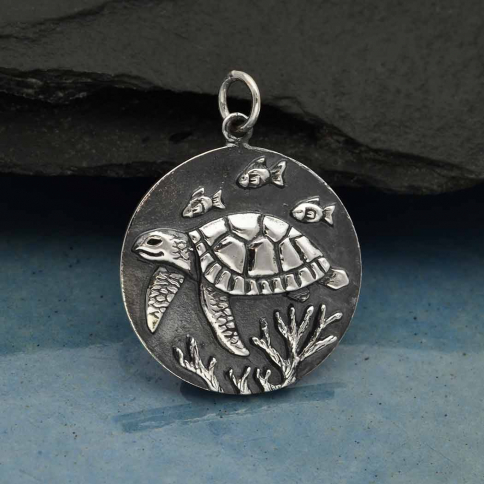 Sterling Silver Sea Turtle Coin Charm 26x20mm