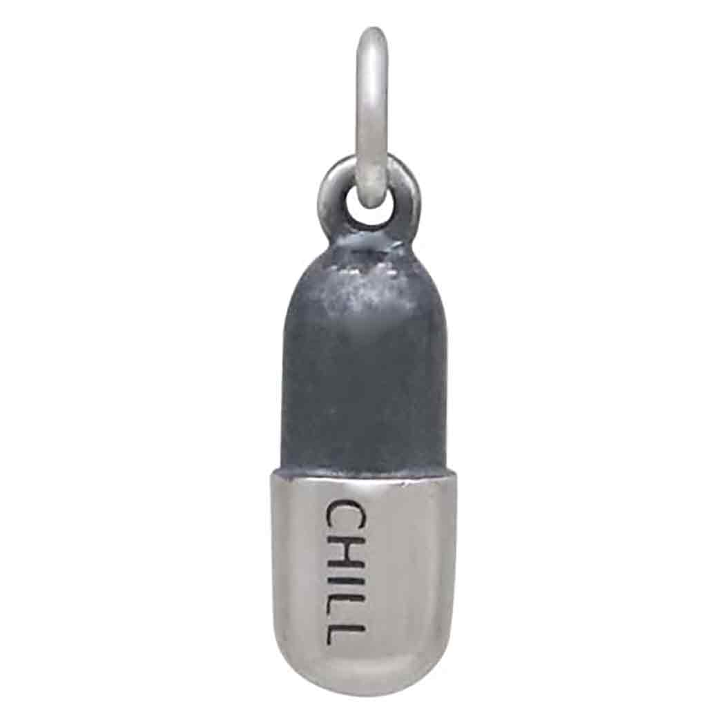 Sterling Silver Chill Pill Charm 18x5mm