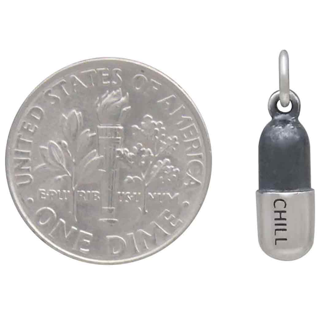 Sterling Silver Chill Pill Charm 18x5mm