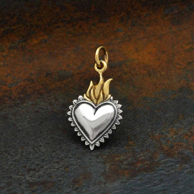 Sterling Silver Heart Pendant with Bronze Flame 22x12mm