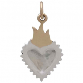Sterling Silver Heart Pendant with Bronze Flame 22x12mm