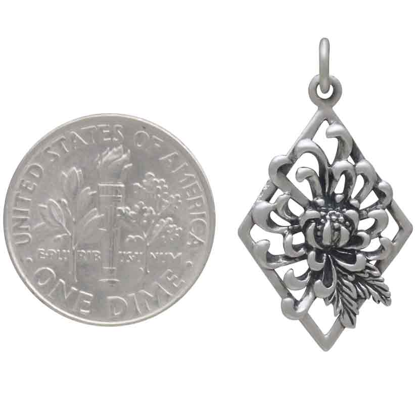 Silver Forget Me Not Flower Charm in Diamond Frame 28x15mm