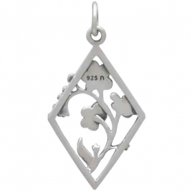 Silver Forget Me Not Flower Charm in Diamond Frame 28x15mm
