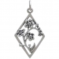 Silver Forget Me Not Flower Charm in Diamond Frame 28x15mm