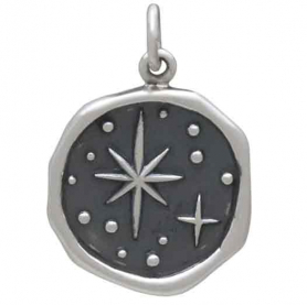 Sterling Silver Wax Seal North Star Charm 22x15mm front view 