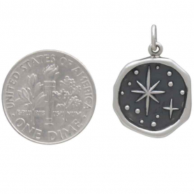 Sterling Silver Wax Seal North Star Charm 22x15mm next to dime