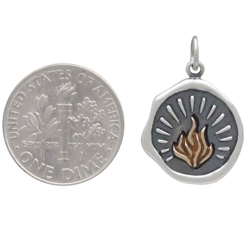 Sterling Silver Wax Seal Charm with Bronze Fire 22x15mm