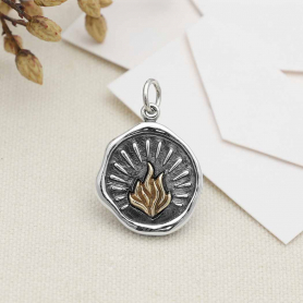 Sterling Silver Wax Seal Charm with Bronze Fire 22x15mm