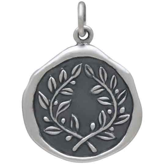 Sterling Silver Laurel Wreath Wax Seal Charm 23x17mm
