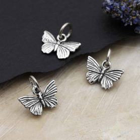 Sterling Silver Textured Butterfly Charm 11x11mm