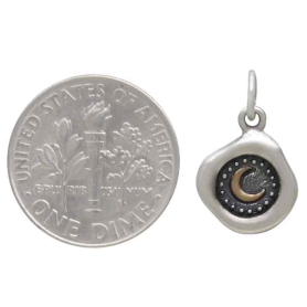 Silver Wax Seal with Bronze Crescent Moon Charm with Dime