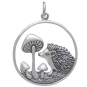 Sterling Silver Hedgehog and Mushroom Charm 29x23mm front view