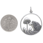 Sterling Silver Hedgehog and Mushroom Charm 29x23mm next to dime