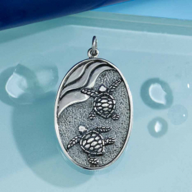 Sterling Silver Baby Sea Turtles Pendant 33x19mm
