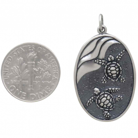 Sterling Silver Baby Sea Turtles Pendant with Dime