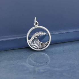 Sterling Silver Dimensional Ocean Wave Charm 21x15mm