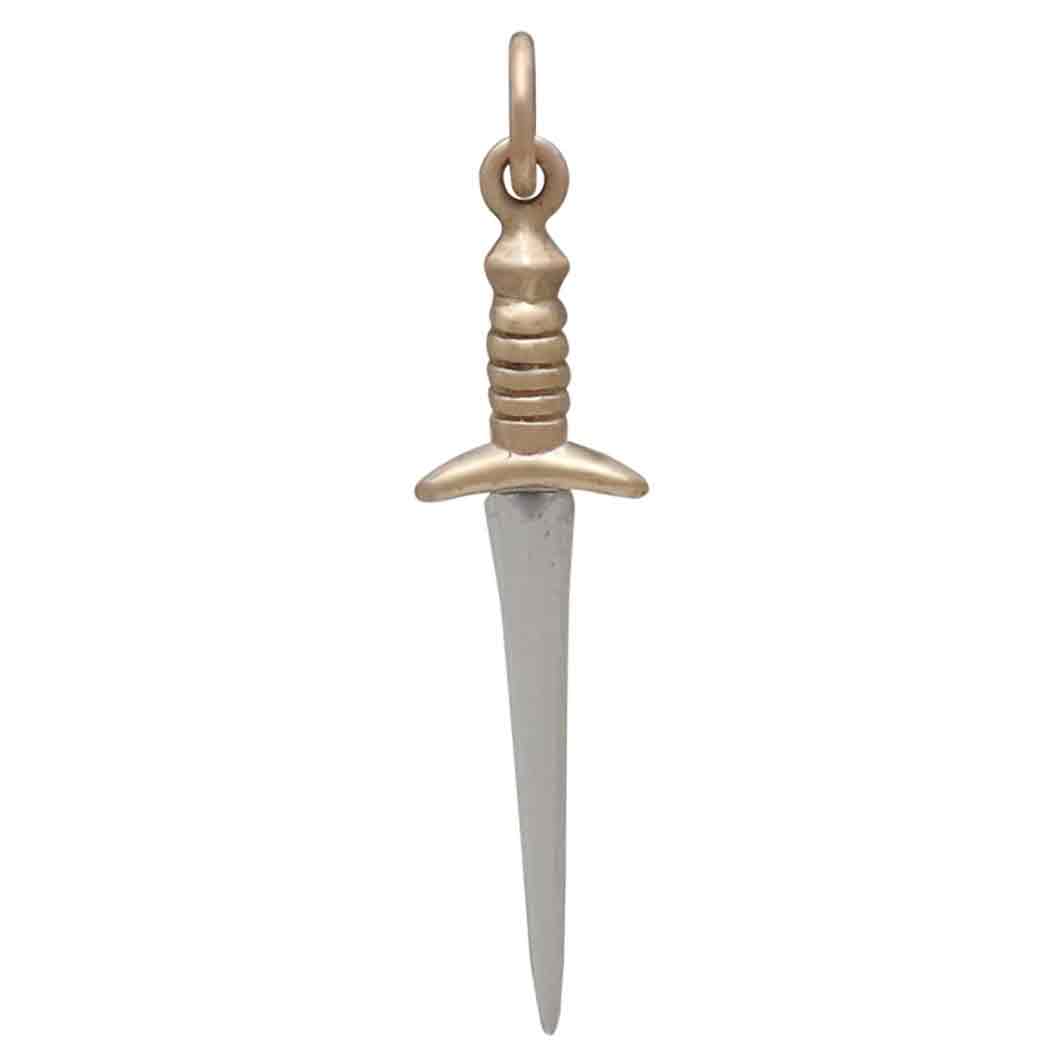 Sterling Silver Medium Sword Charm with Bronze Front View