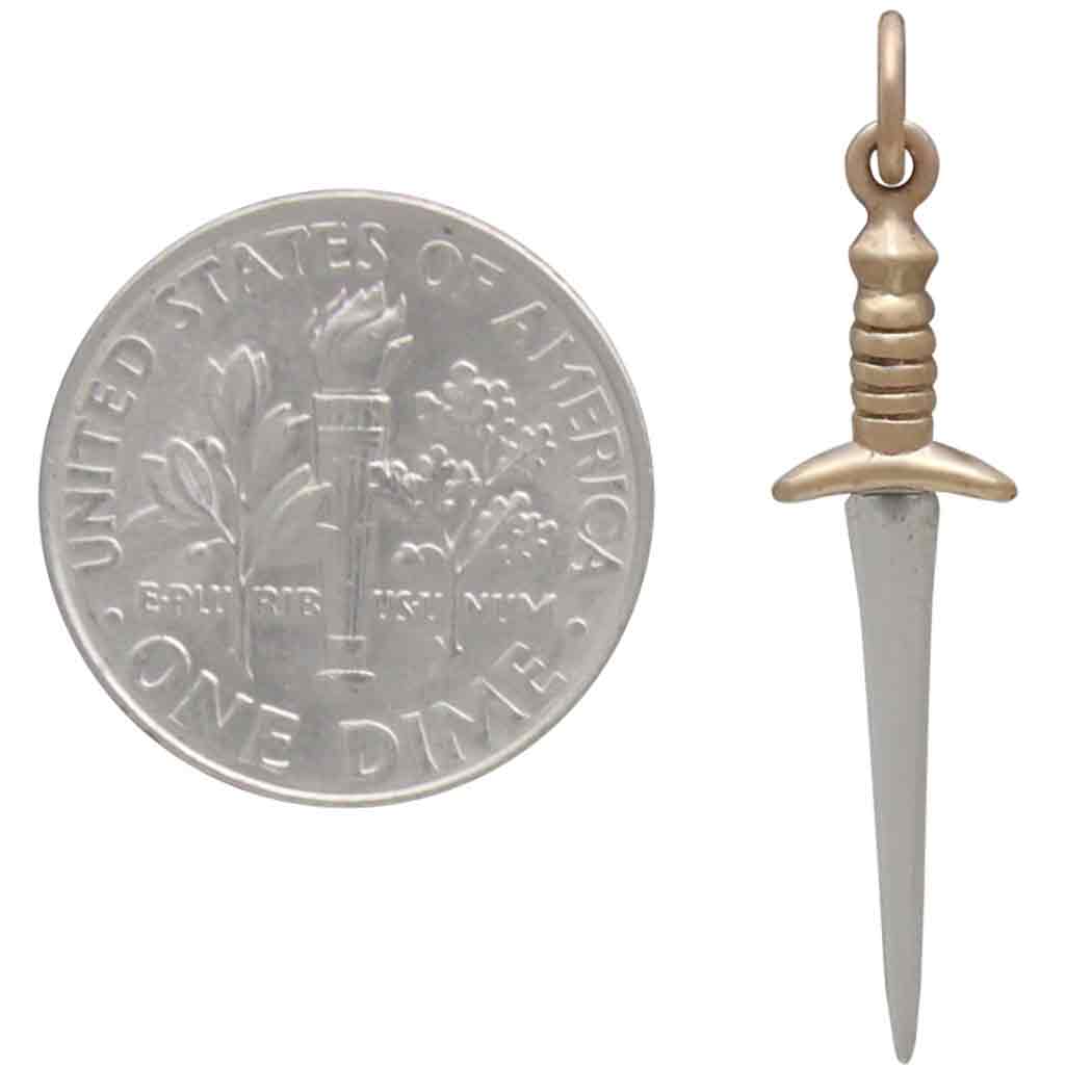 Sterling Silver Medium Sword Charm with Bronze with Dime