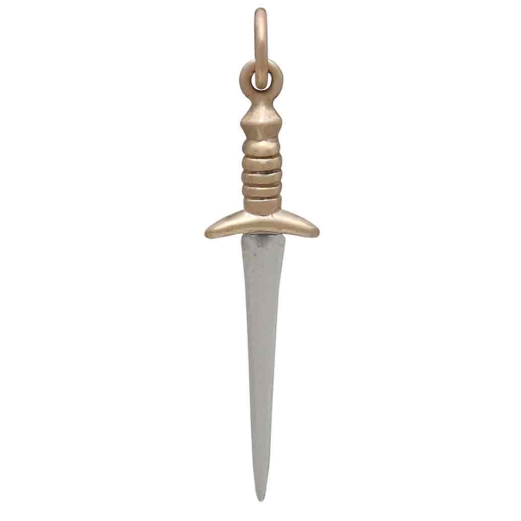 Sterling Silver Medium Sword Charm with Bronze Back View
