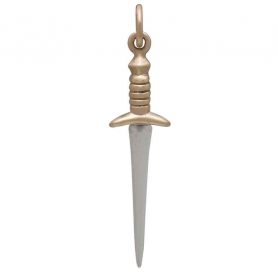 Sterling Silver Medium Sword Charm with Bronze Back View