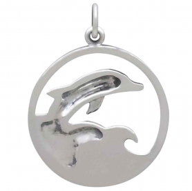 Sterling Silver Dolphin Jumping in Waves Pendant