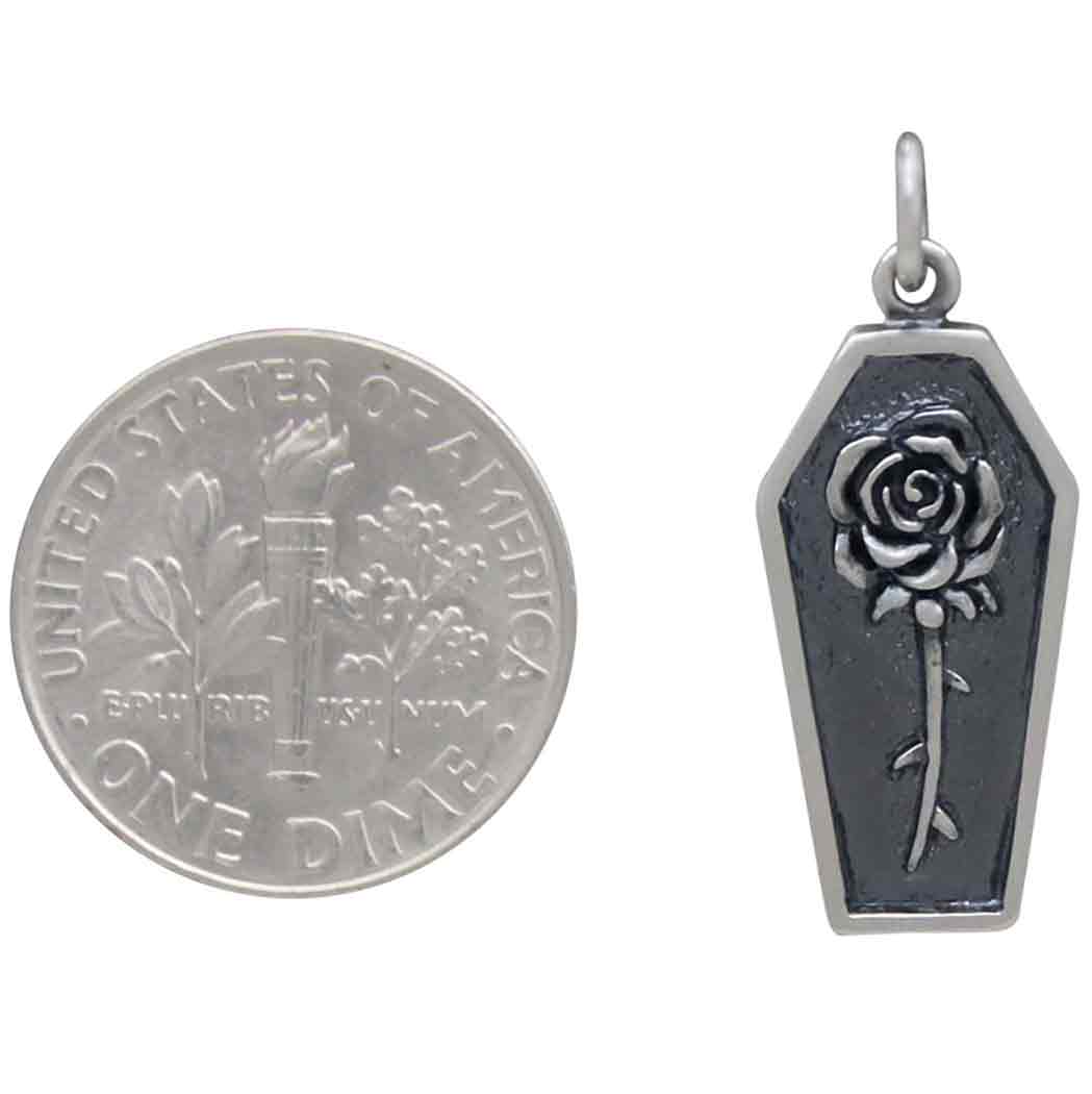 Sterling Silver Rose in Coffin Charm with Dime