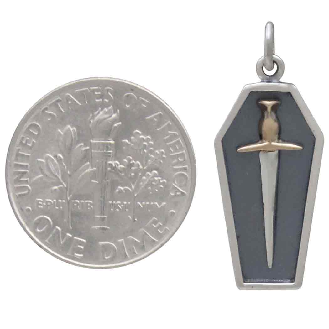 Sterling Silver Coffin Charm with Mixed Metal Sword with Dime