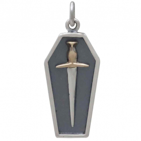 Sterling Silver Coffin Charm with Mixed Metal Sword Front View