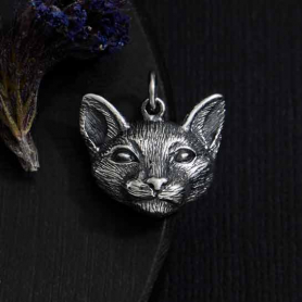 Sterling Silver Dimensional Cat Head Charm 17x16mm