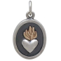 Mixed Metal Shadow Box Charm with Flaming Heart Front View