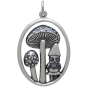 Sterling Silver Mushroom and Gnome Pendant Front View