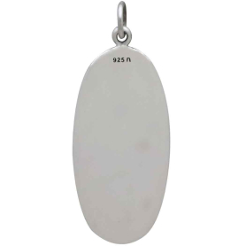 Sterling Silver Oval Pendant with Peony Flowers Back View