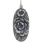 Sterling Silver Oval Pendant with Peony Flowers Front View