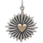 Large Mixed Metal Heart Pendant with Sunrays Front View