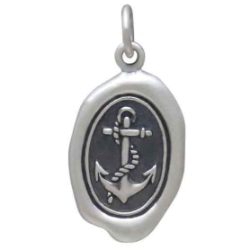 Sterling Silver Anchor Wax Seal Charm 23x12mm front view